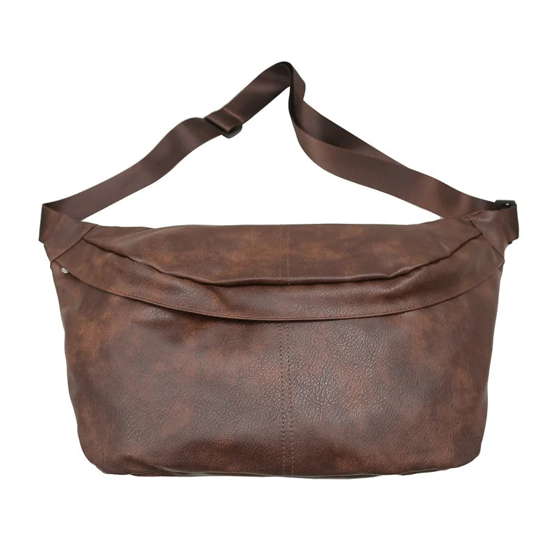 Marsupio in pelle marrone vintage, design elegante e spazioso, ideale per uomo e donna. Perfetto per viaggi e uso quotidiano. Accessorio moda unisex.