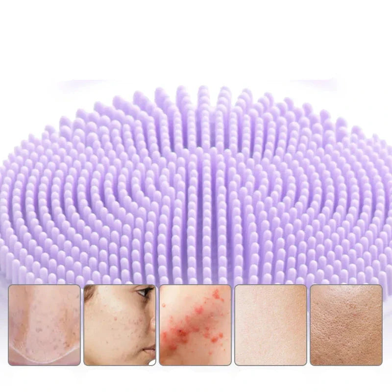 Spazzola in silicone viola per pulizia viso, esfoliante delicato, migliora la pelle, riduce acne e punti neri, ideale per cura della pelle sensibile.