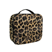 Borsa termica portapranzo con stampa leopardata, manico superiore, design compatto, ideale per ufficio, scuola, picnic.