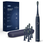 Spazzolino elettrico sonico Sejoy Y3 nero con 8 testine di ricambio, custodia da viaggio, timer intelligente, ricarica USB, consigliato dai dentisti.