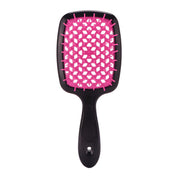 Spazzola per capelli nera con setole rosa, design rettangolare, ideale per districare e lisciare. Accessorio essenziale per la cura dei capelli.
