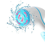 Spazzola elettrica per pulizia viso, testina rotante blu con schizzi d'acqua, cura della pelle, esfoliazione delicata, impermeabile, ricaricabile.