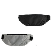 Due marsupi unisex in tessuto resistente, uno nero e uno grigio, con chiusura a zip e cintura regolabile. Accessori moda pratici e versatili.