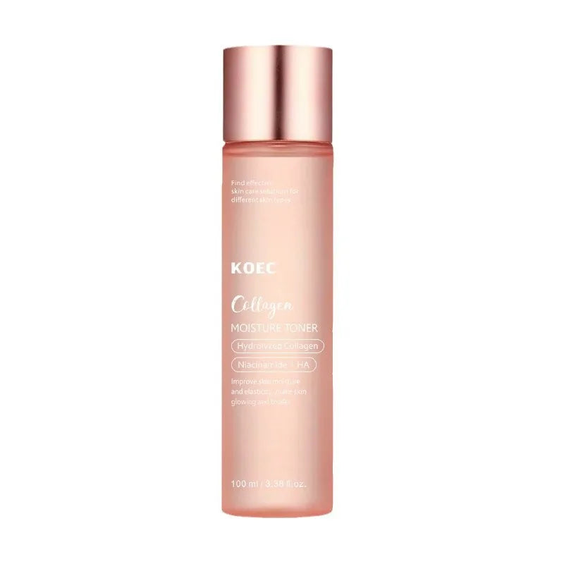 Tonico idratante al collagene KOEC, flacone rosa da 100 ml, con niacinamide e acido ialuronico, per pelle luminosa e idratata.