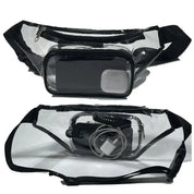 Marsupio trasparente in PVC con cerniera, ideale per viaggi e concerti. Design impermeabile, compatibile con smartphone e accessori.