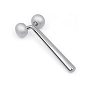 Rullo massaggiante viso in acciaio inox, doppia sfera, strumento bellezza per lifting e tonificazione pelle, design ergonomico, argento.