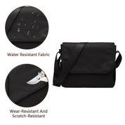 Borsa a tracolla nera impermeabile, resistente all'usura e ai graffi, con tessuto idrorepellente. Ideale per lavoro e viaggio.