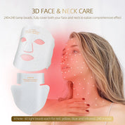 Maschera LED per viso e collo, 3D, 240+240 perline luminose, trattamento anti-età, cura della pelle, effetto ringiovanente, bellezza viso e collo.