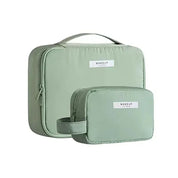 Set di borse da trucco verde menta, due pezzi, con cerniera e manico. Ideale per organizzare cosmetici e accessori da viaggio.