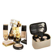 Set di trucchi di lusso con pennelli, fondotinta, rossetti e ombretti. Include marchi di alta gamma, ideale per trucco professionale e regali.