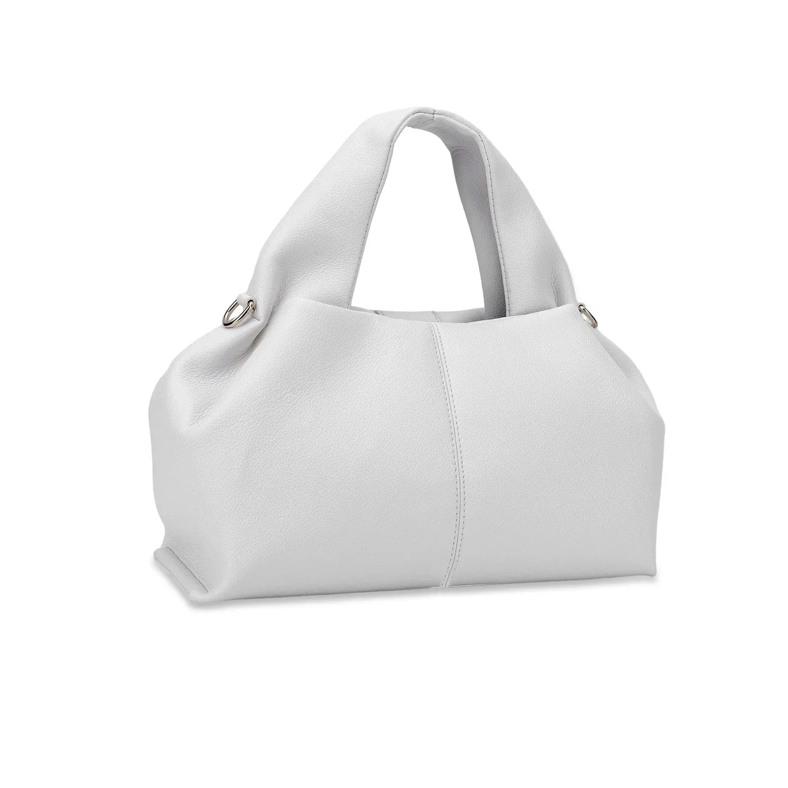 Borsa a mano bianca elegante in pelle sintetica, design moderno con manici robusti, ideale per moda femminile e accessori di tendenza.