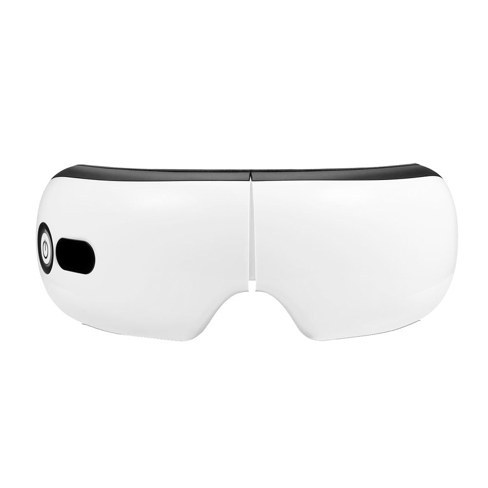 Visore massaggiante per occhi bianco, design moderno, tecnologia avanzata per relax e sollievo dallo stress, ideale per benessere quotidiano.