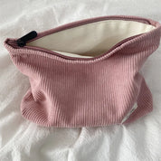 Spaziosa borsa per il trucco da viaggio in velluto a coste con chiusura sicura con cerniera