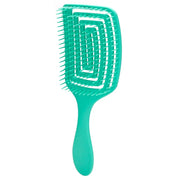 Spazzola districante verde menta con setole flessibili, ideale per capelli ricci e lisci. Design ergonomico per una facile pettinatura.