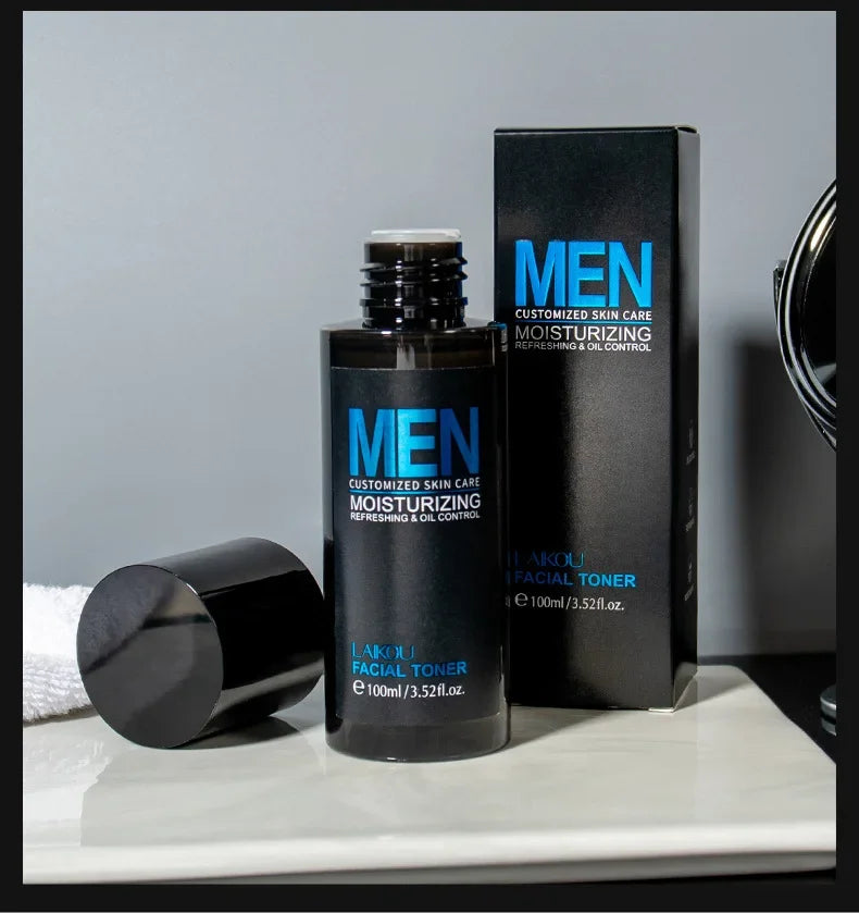Tonico viso uomo Laikou, 100ml, idratante e controllo olio, confezione elegante nera, cura personalizzata pelle maschile, skincare quotidiana.