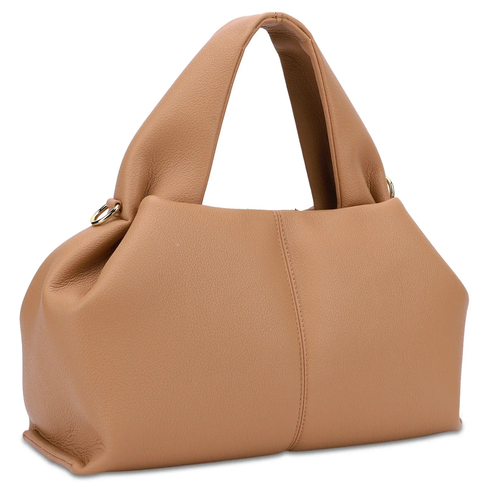 Borsa a mano in pelle marrone chiaro, design elegante, manici robusti, ideale per moda donna, accessorio di tendenza, alta qualità.