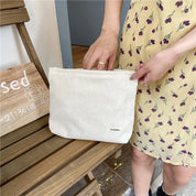 Spaziosa borsa per il trucco da viaggio in velluto a coste con chiusura sicura con cerniera