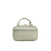 Borsa da viaggio beige con manici, tasca frontale con cerniera. Design compatto, ideale per organizzare accessori. Elegante e funzionale.