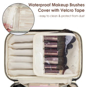 Custodia impermeabile per pennelli trucco con chiusura in velcro, facile da pulire, protegge dalla polvere. Include scomparti per organizzazione.