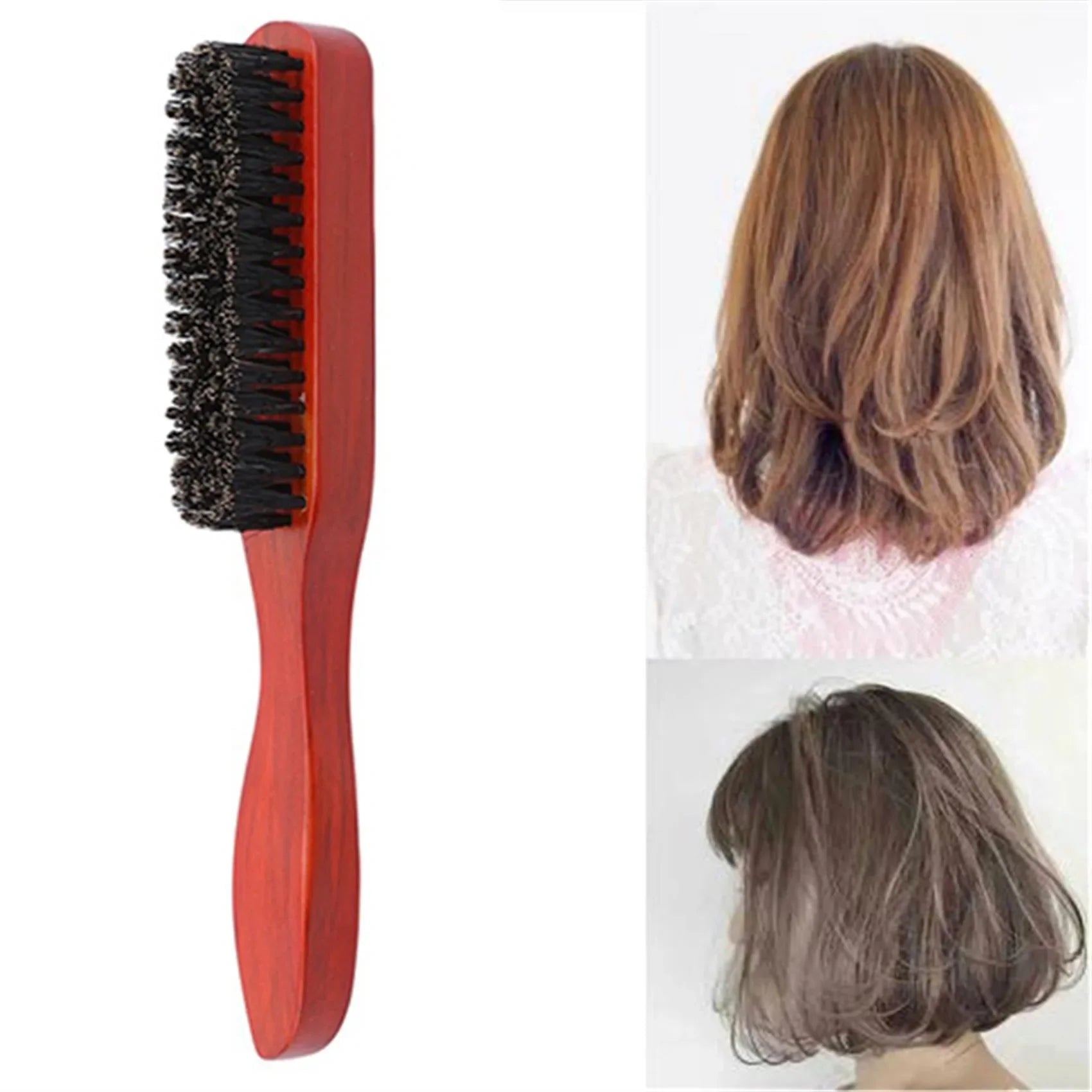 Spazzola per capelli in legno con setole nere, ideale per styling capelli corti e medi. Accessorio essenziale per cura e bellezza dei capelli.