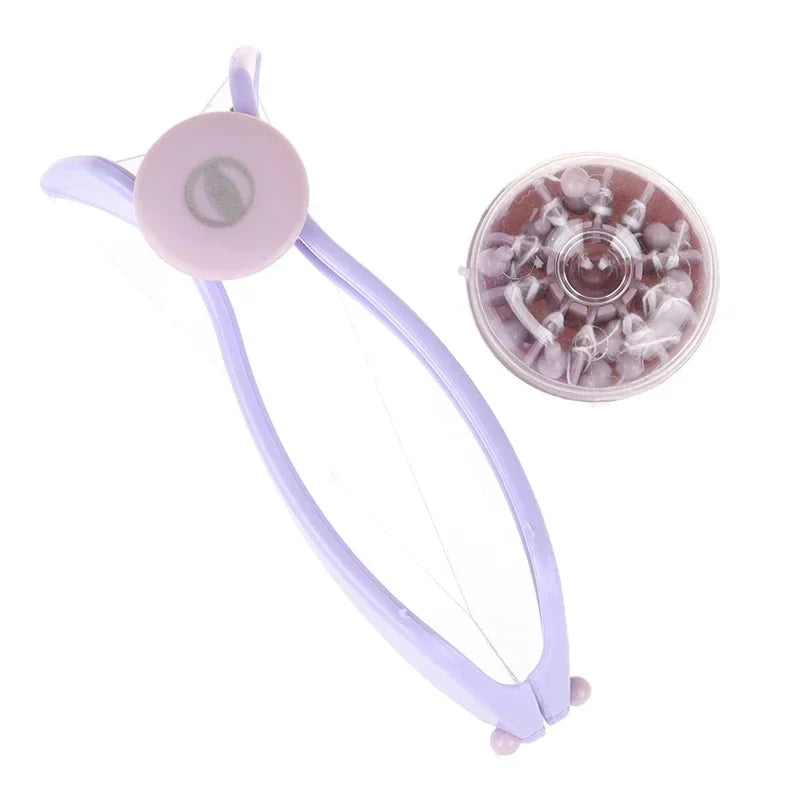 Epistick viso viola con filo di cotone, strumento depilazione, rimozione peli facciali, accessorio bellezza, design ergonomico, facile da usare.