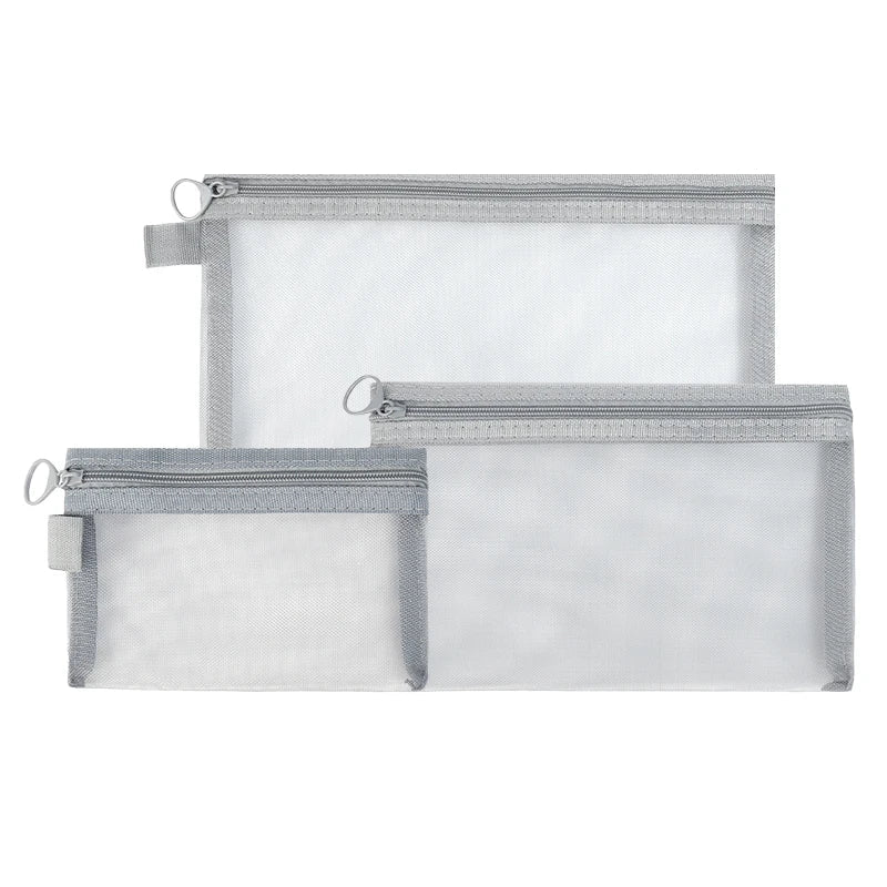 Keily | Set di borse da toilette per trucco cosmetico in rete di nylon da 3 pezzi
