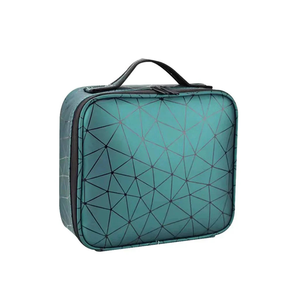 Borsa termica verde geometrica con manico, design moderno, ideale per pranzo al sacco, picnic, ufficio. Accessorio pratico e isolante.