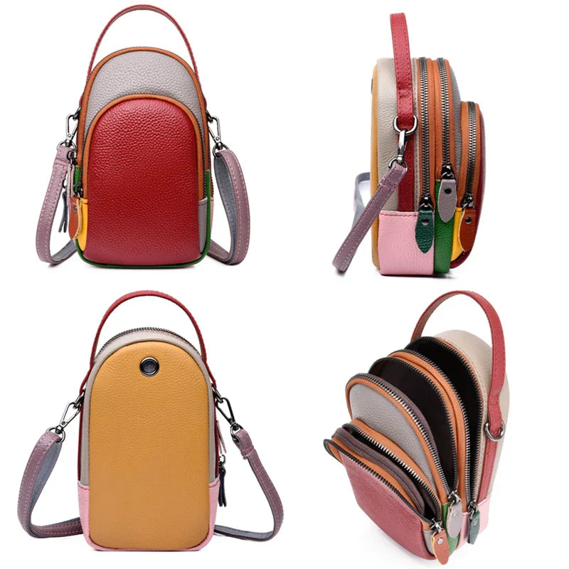 Zaino multicolore in pelle PU, design compatto con tracolla regolabile, chiusura a zip, ideale per moda donna, accessori eleganti e versatili.