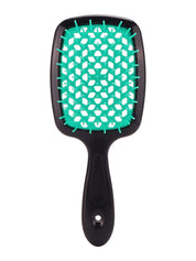 Spazzola per capelli nera con setole verdi, design a nido d'ape, manico ergonomico. Ideale per districare e lisciare capelli. Accessorio styling capelli.