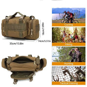 Borsa a tracolla tattica multifunzione in nylon impermeabile, dimensioni 35x14x18 cm, ideale per ciclismo, escursionismo, caccia e allenamento tattico.