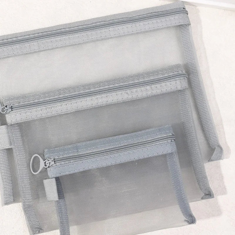Keily | Set di borse da toilette per trucco cosmetico in rete di nylon da 3 pezzi