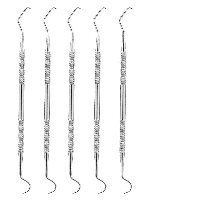 Set di 5 specilli dentali in acciaio inossidabile, strumenti odontoiatrici professionali per igiene orale e pulizia dentale.