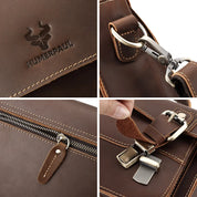 Borsa a tracolla in pelle marrone Humperpaul, dettagli di fibbia in metallo, chiusura con cerniera, design elegante e resistente, ideale per uomo.
