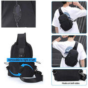 Zaino nero unisex con tracolla regolabile, tasca frontale, ganci laterali, design versatile per uso quotidiano. Adatto per uomo e donna.