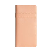 Portafoglio donna in pelle rosa chiaro, design elegante e sottile, ideale per carte e contanti. Accessorio moda femminile di tendenza.