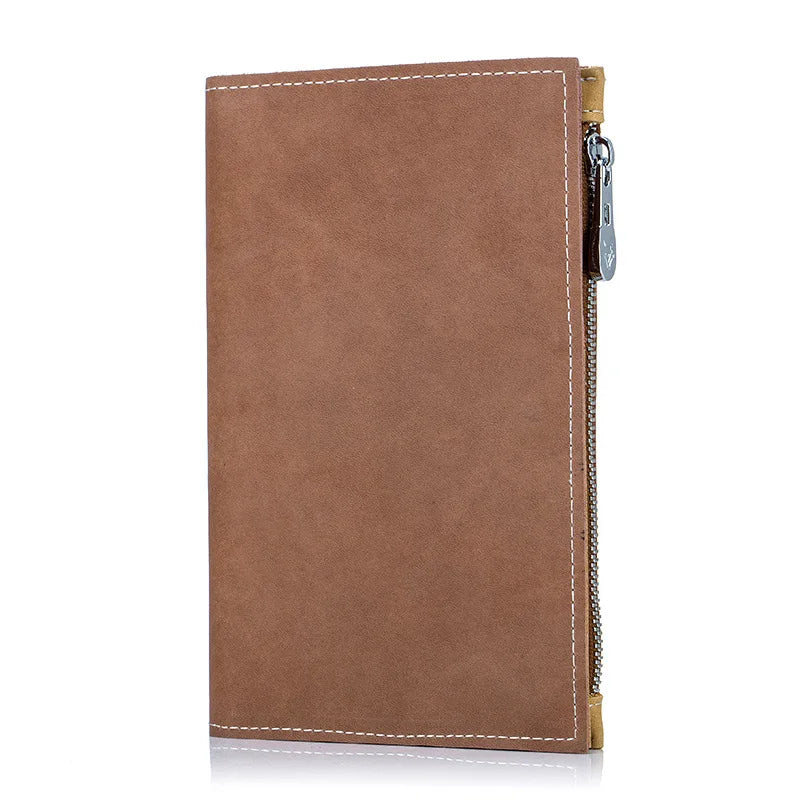 Portafoglio uomo in pelle marrone con cerniera, design elegante e compatto, ideale per carte di credito e contanti. Accessorio moda maschile.