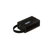 Astuccio nero rettangolare con cerniera, manico laterale e scritta "pop". Ideale per scuola o ufficio. Accessorio pratico e resistente.
