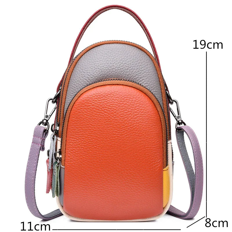 Borsa a tracolla multicolore in pelle, dimensioni 19x11x8 cm, design moderno e compatto, ideale per moda donna, accessori eleganti.