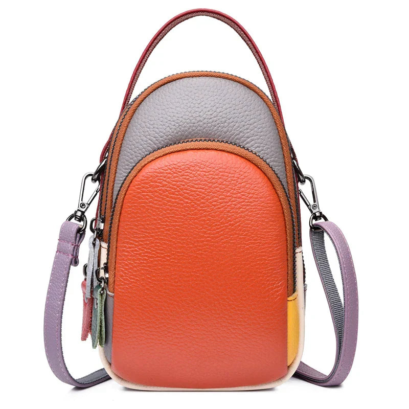 Borsa a tracolla in pelle multicolore per donna, design moderno, compatta, con manico superiore e tracolla regolabile, ideale per ogni occasione.