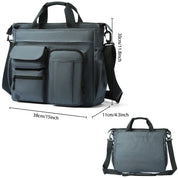 Borsa a tracolla nera multifunzione, 38x30x11 cm, con tasche multiple e manici, ideale per lavoro e viaggio. Design elegante e pratico.