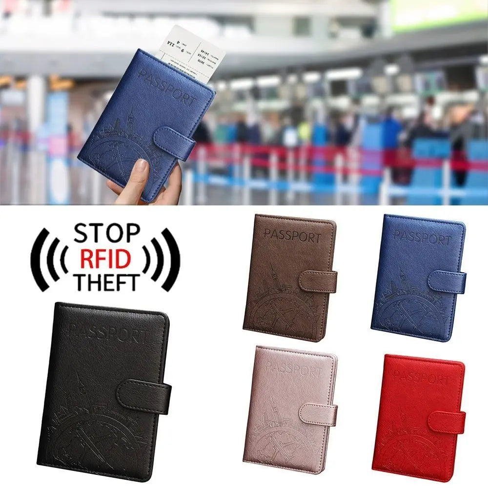 Custodia passaporto RFID in pelle, disponibile in vari colori. Protezione antifurto per documenti di viaggio. Ideale per sicurezza e stile.