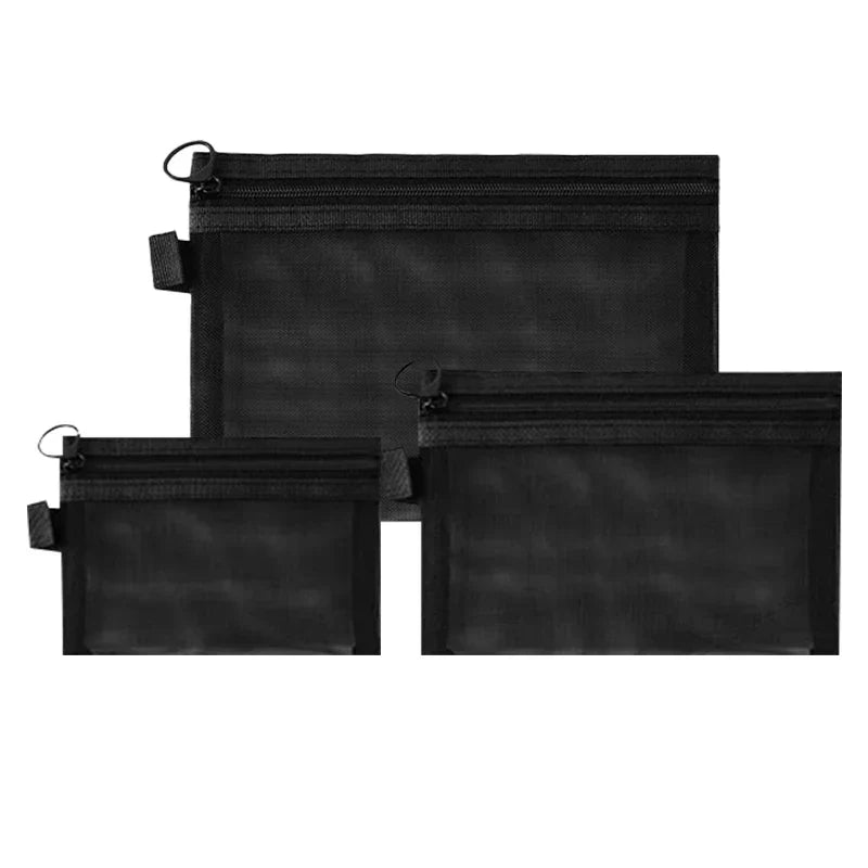 Keily | Set di borse da toilette per trucco cosmetico in rete di nylon da 3 pezzi