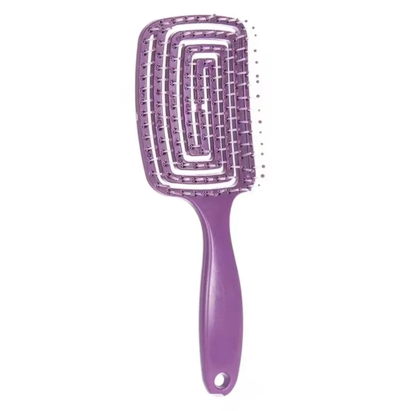 Spazzola per capelli viola con setole ventilate, design ergonomico, ideale per districare e asciugare velocemente. Accessorio styling capelli.