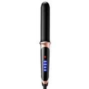 Ferro arricciacapelli nero con display LED temperatura regolabile, design ergonomico, styling capelli professionale, riscaldamento rapido.