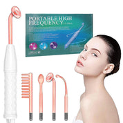 Dispositivo alta frequenza portatile per cura della pelle, include 4 elettrodi: pettine, cucchiaio, fungo, punta. Ideale per trattamenti viso e capelli.