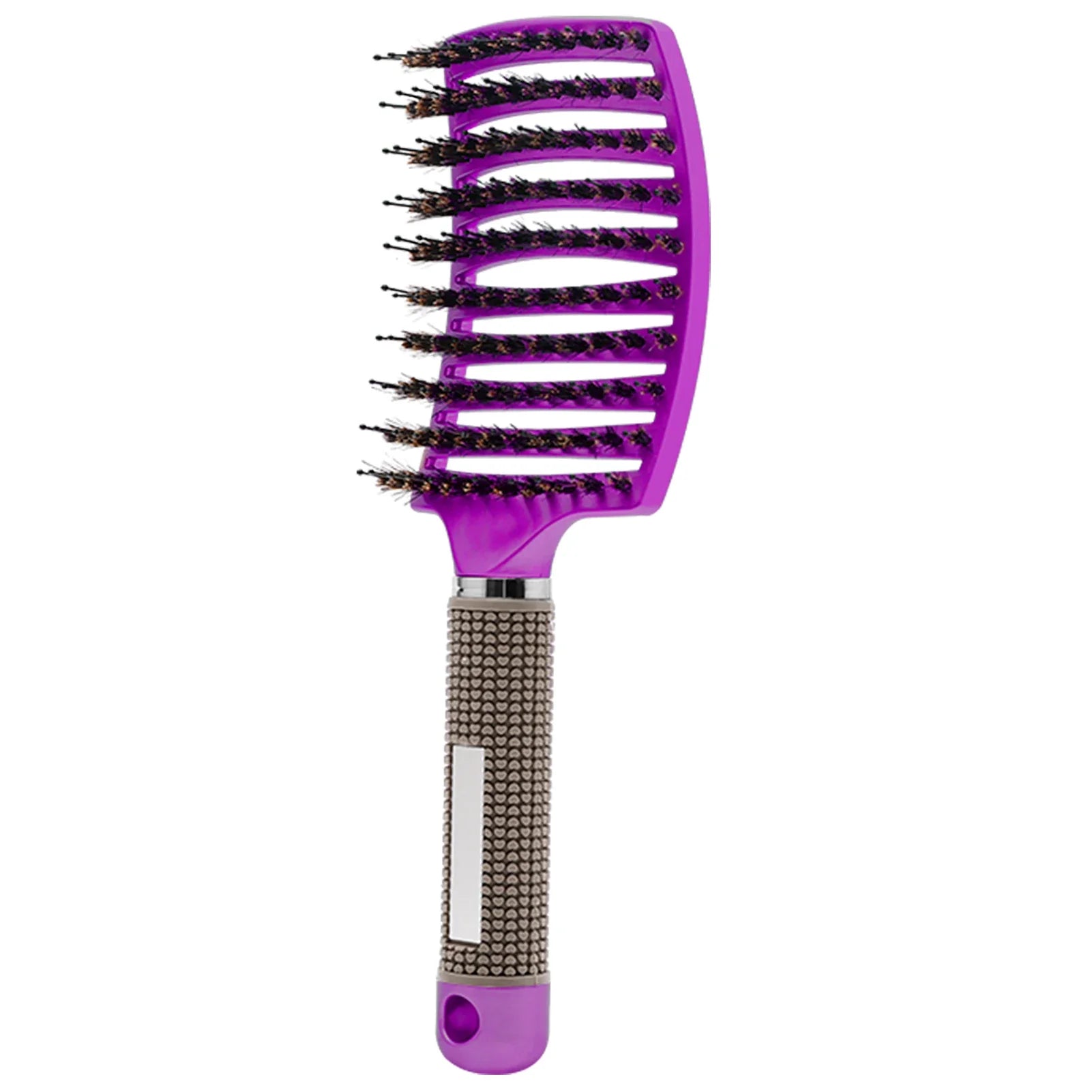 Spazzola per capelli viola con setole in plastica e manico ergonomico antiscivolo. Accessorio styling capelli, ideale per districare e lisciare.