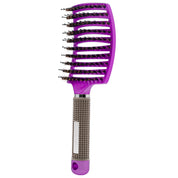 Spazzola per capelli viola con setole in plastica e manico ergonomico antiscivolo. Accessorio styling capelli, ideale per districare e lisciare.
