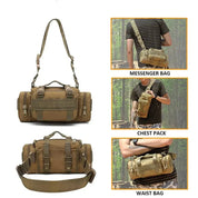 Borsa a tracolla tattica militare verde oliva, multifunzionale, con cinghie regolabili, tasche multiple, ideale per outdoor e viaggi.