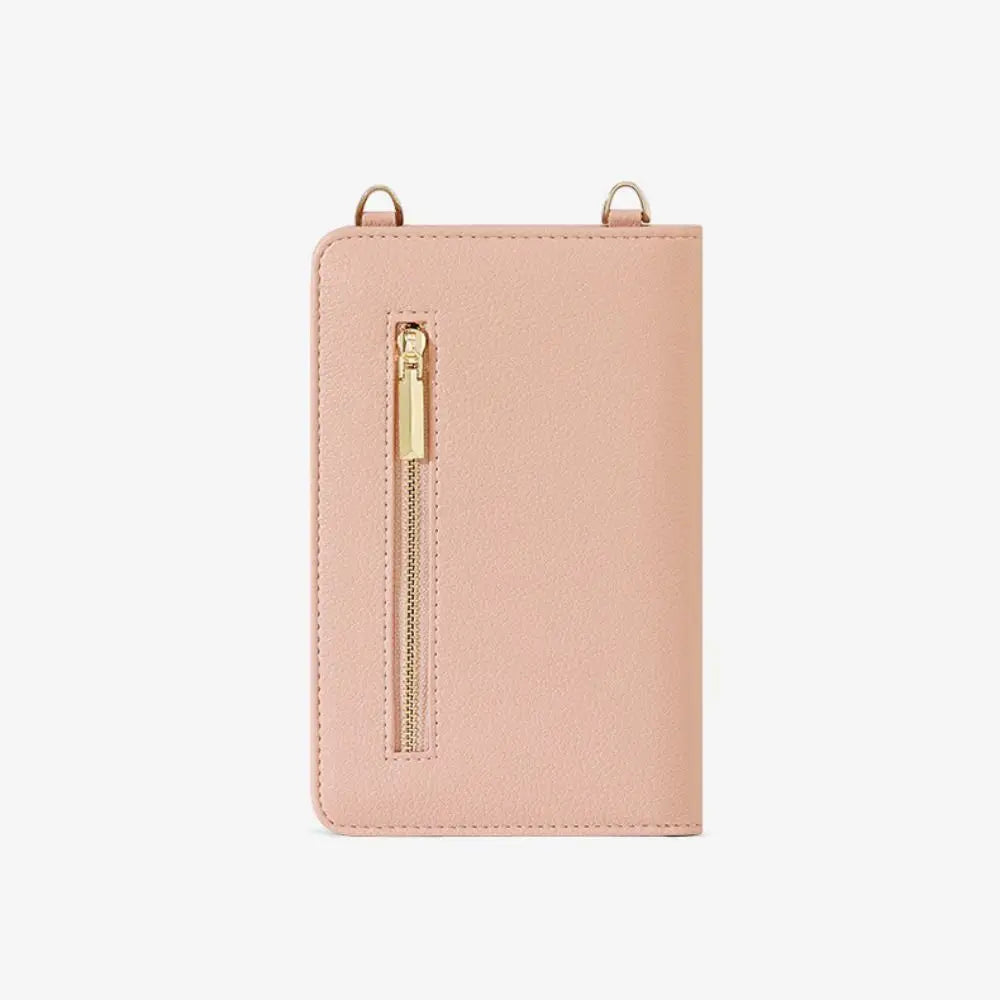 Portafoglio donna in pelle rosa con cerniera dorata, design elegante e compatto. Accessorio moda femminile, ideale per organizzare carte e contanti.