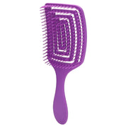 Spazzola districante viola, design ergonomico, setole flessibili, ideale per capelli ricci e lisci, riduce nodi e rotture, accessorio capelli.